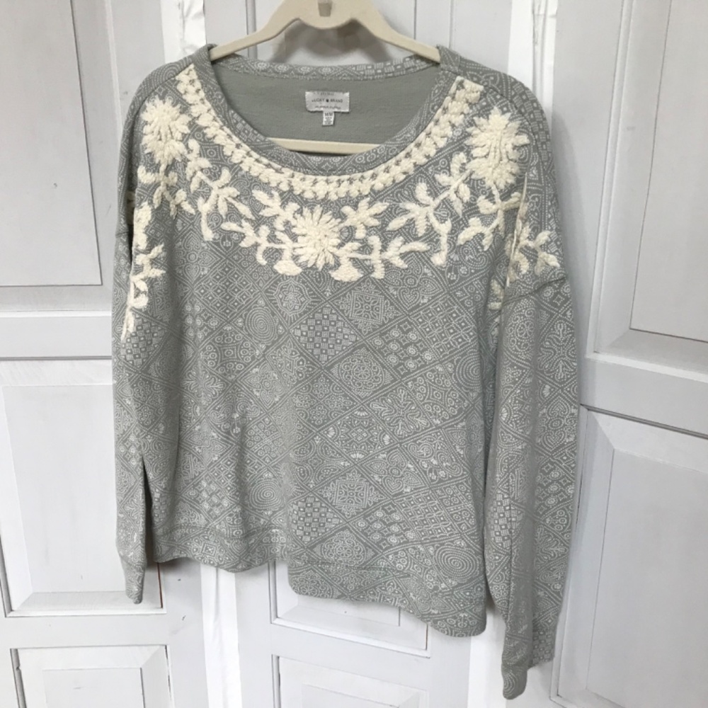 Lucky Brand Sage Green and Cream Long Sleeve Cotton Top - Picture 9 of 16